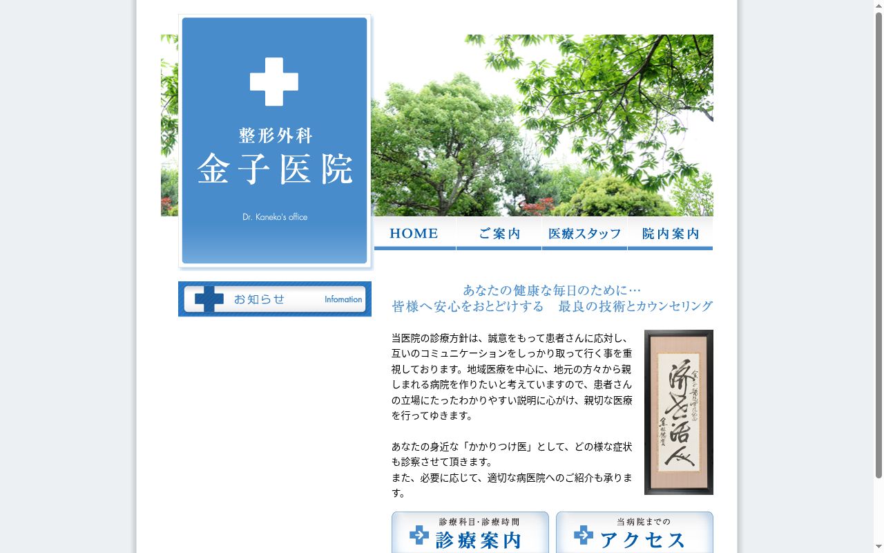 金子医院の公式サイトのスクリーンショット