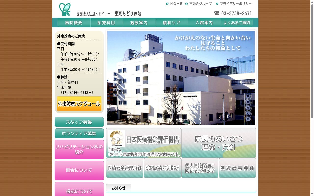 医療法人社団メドビュー　東京ちどり病院の公式サイトのスクリーンショット
