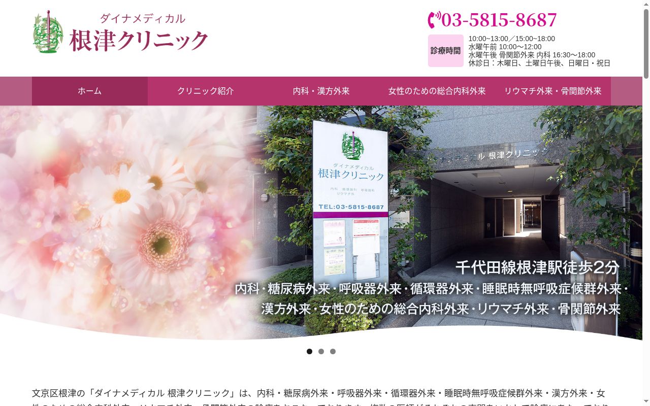 ダイナメディカル根津クリニックの公式サイトのスクリーンショット