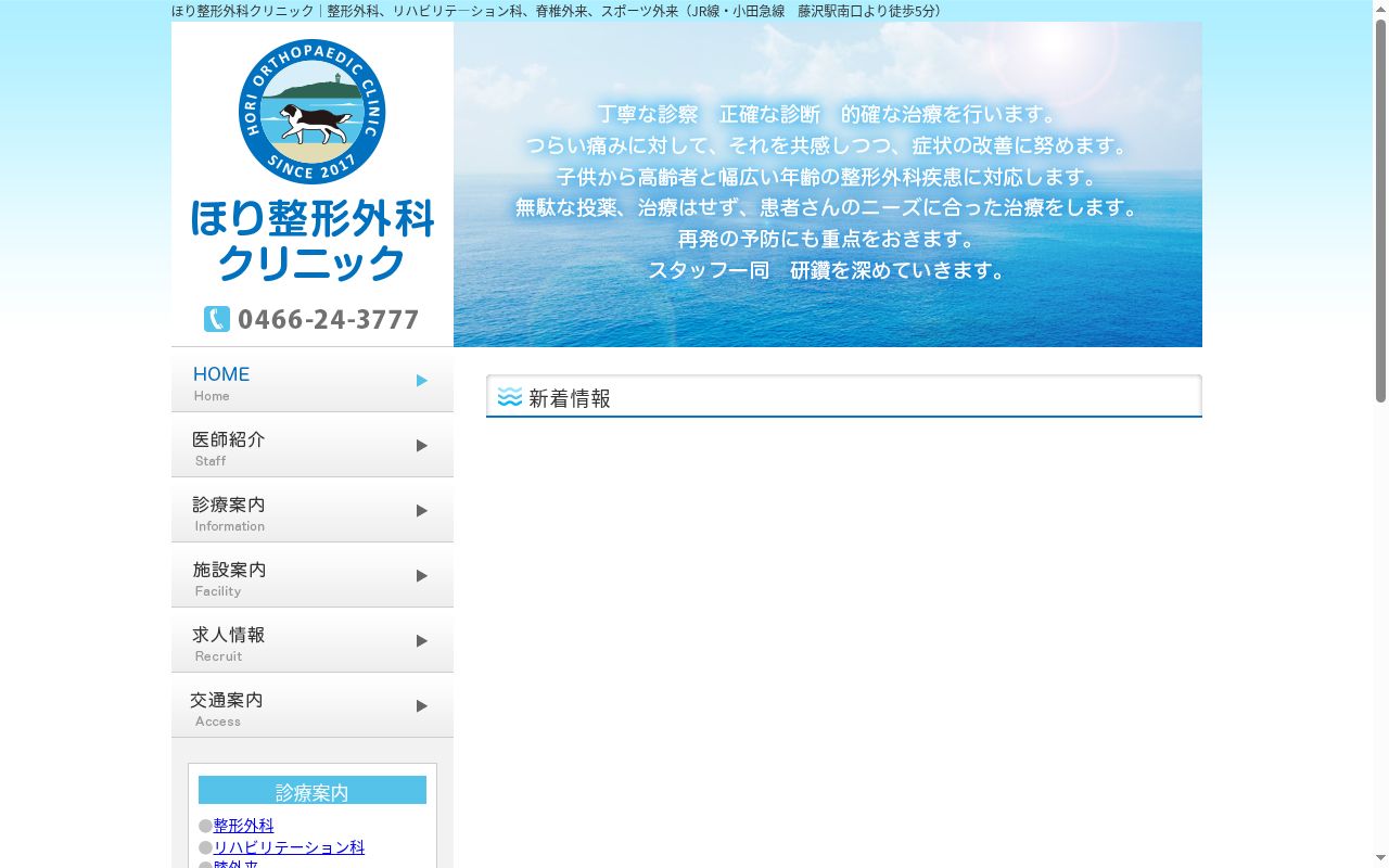 ほり整形外科クリニックの公式サイトのスクリーンショット